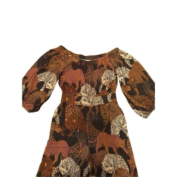 Farm Rio for Anthropologie Animalia Mirana Jumpsuit XS Jumper Romper in Brown Mo - Picture 9 of 14
